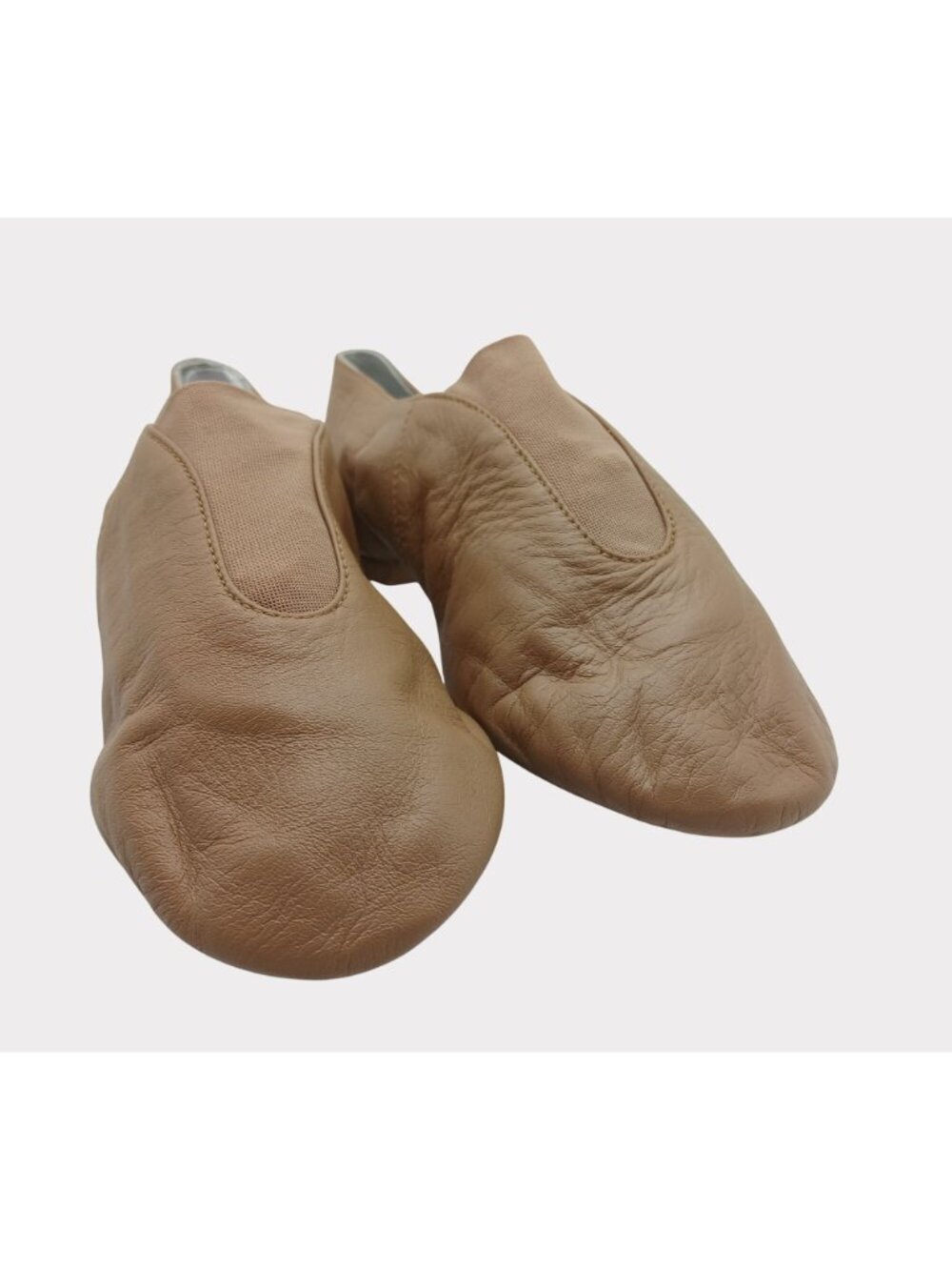Bloch Tan Split Sole Slip On Jazz Shoe Size 5 Elastic Panel Rubber Sole Heel - Picture 3 of 11